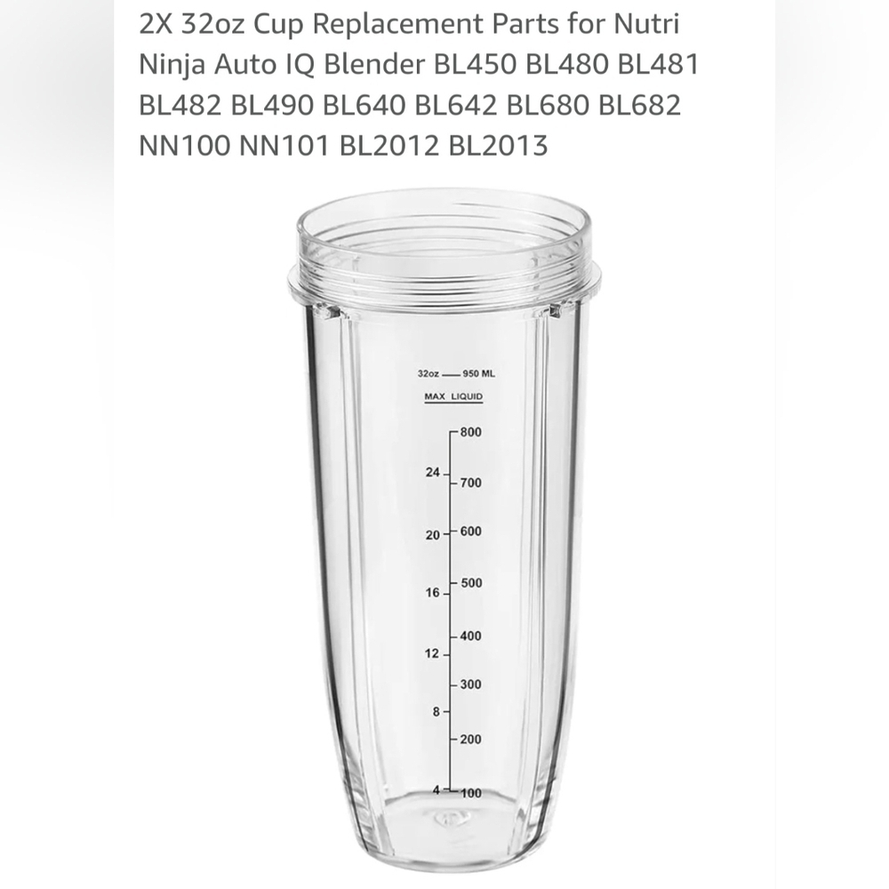 (2 Pack) Ninja Replacement 32oz Blender Cups (Threads Inside of Cup) ◇ NWOT